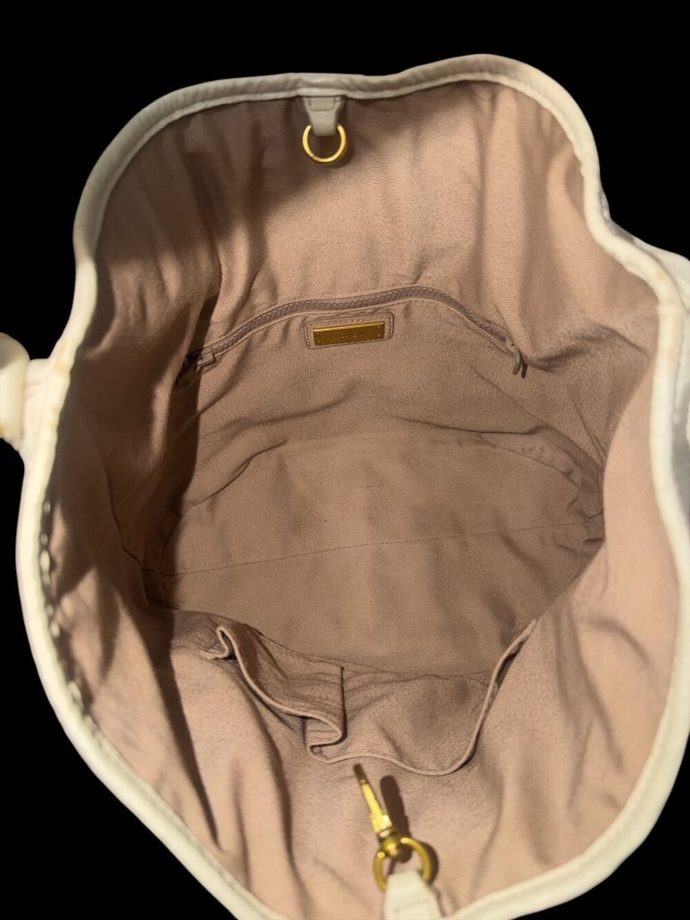 VTG J Crew Horn Handle Hobo Bone White Pebbled Leather Slouchy Shoulder Bag Boho - Picture 10 of 11
